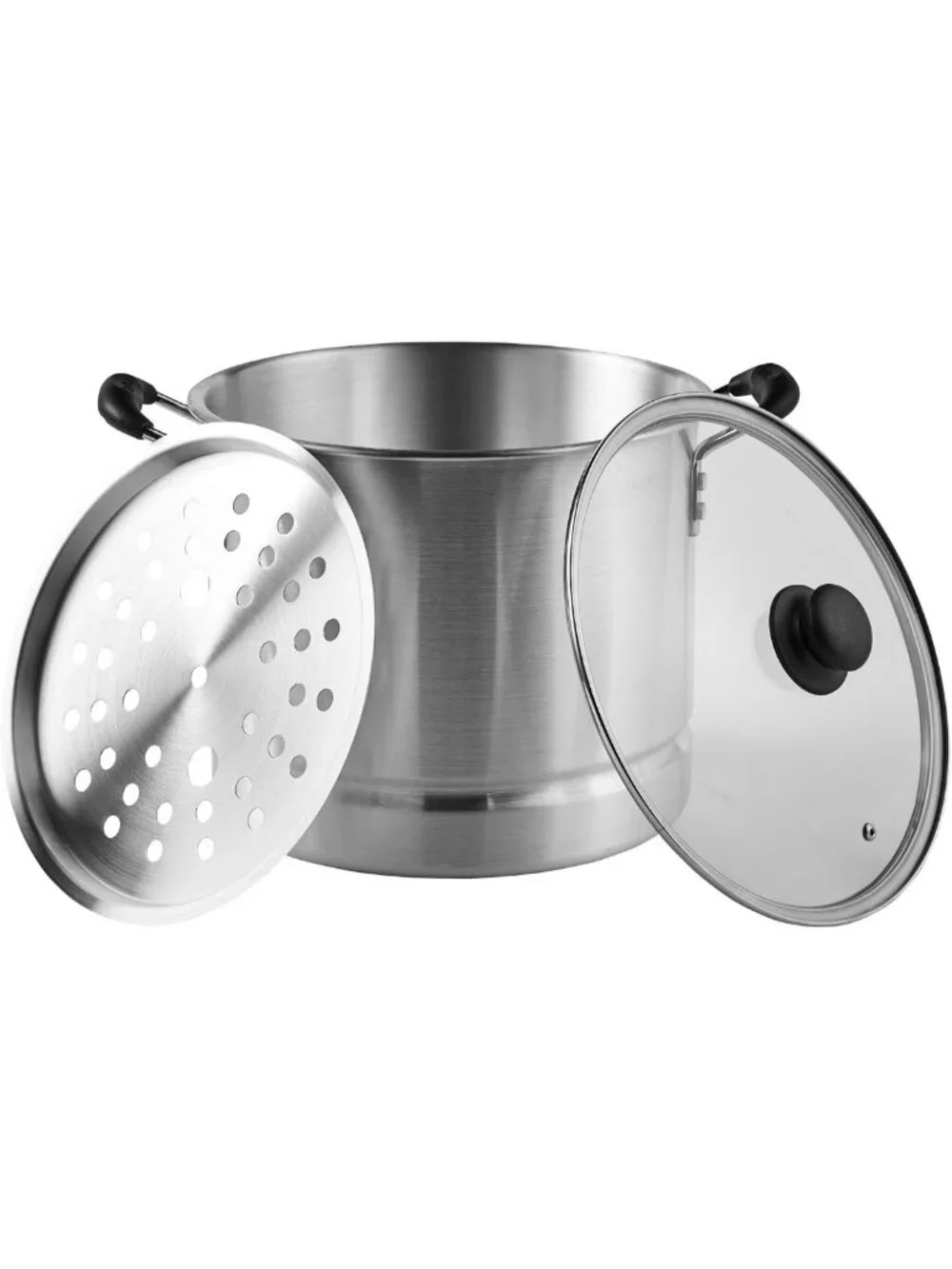 20-Quart Silver Steamer with Glass Lid | Perfect for Tamales, Lobster & More